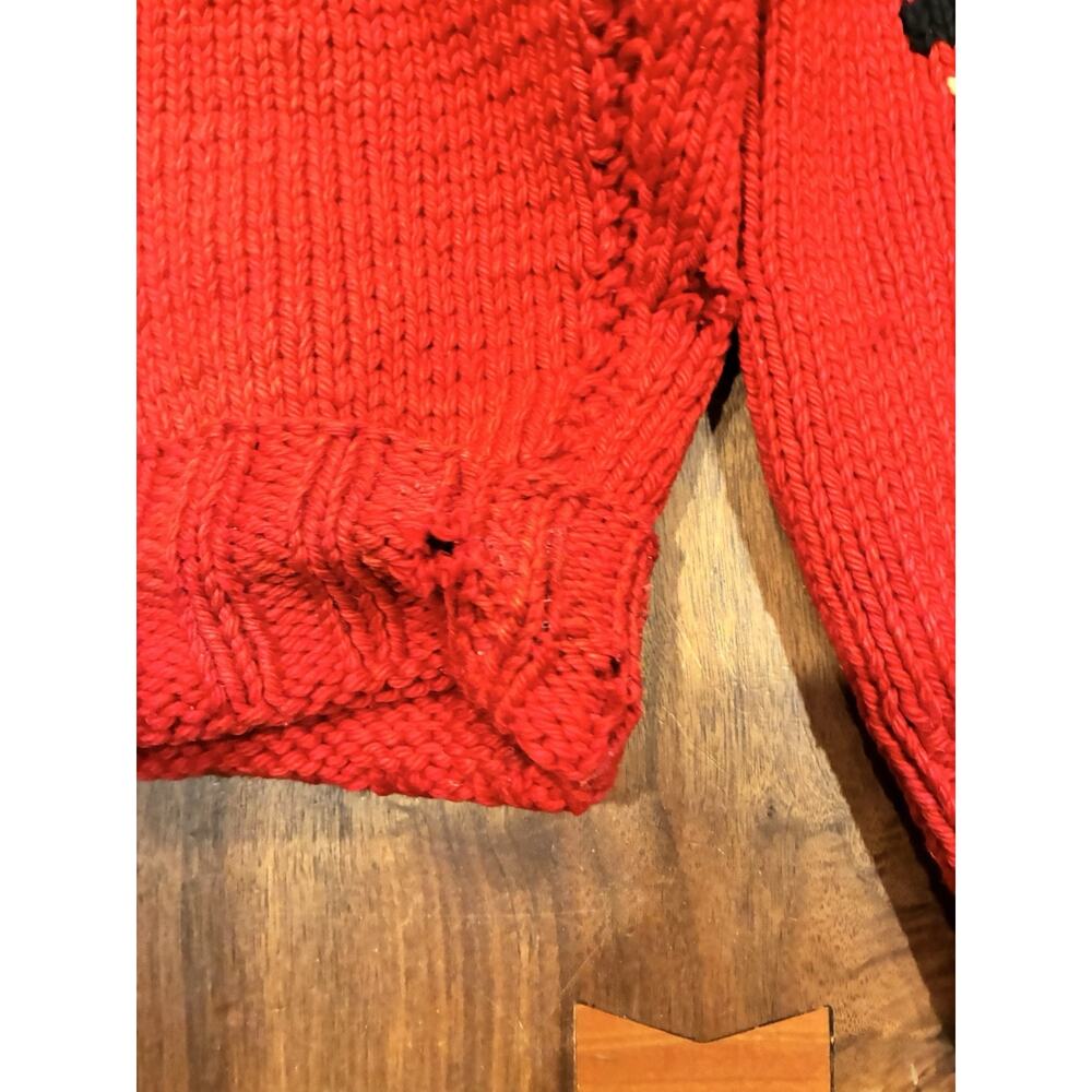VINTAGE 50s Goose Cowichan 100% Wool Zip Cardigan Sweater Mary Maxim Red - Picture 9 of 16